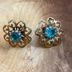 Blue Rhinestone Flower Screw earrings